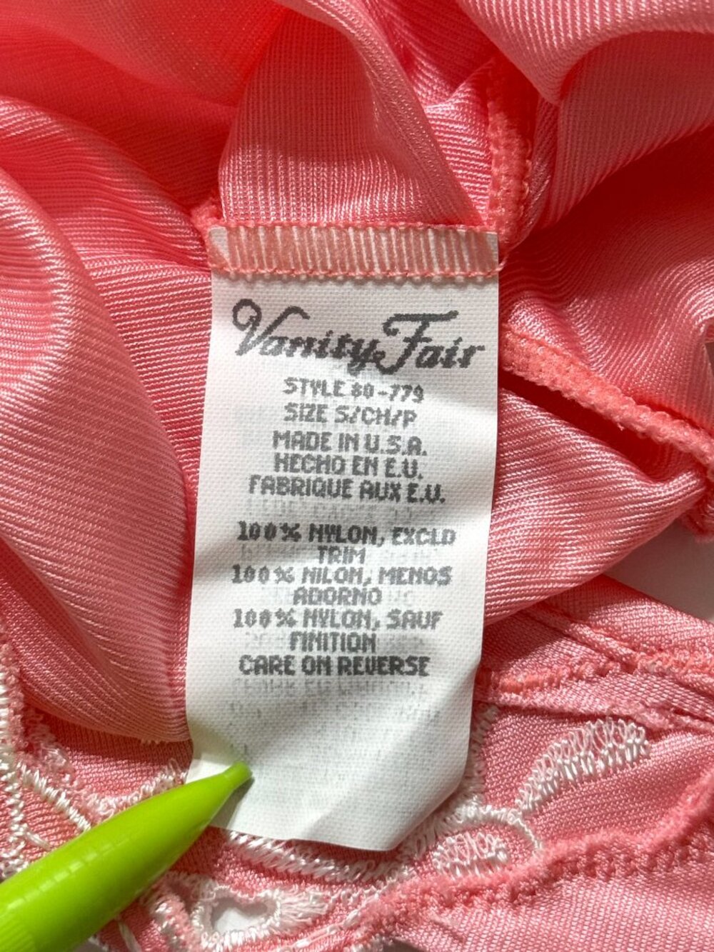 Vtg Vanity Fair Embroidered Slip Nightgown Maxi Butterfly Coral Pink Nylon Satin - Picture 9 of 13